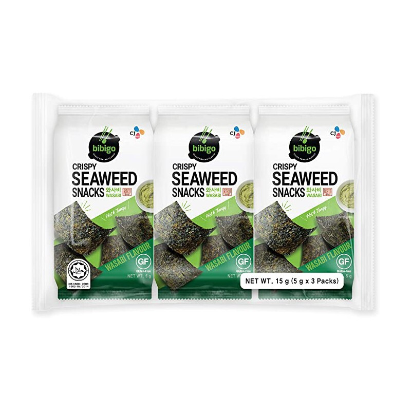 bibigo Knuspriger Seetang-Snack Wasabi 5 g x 3 Packungen