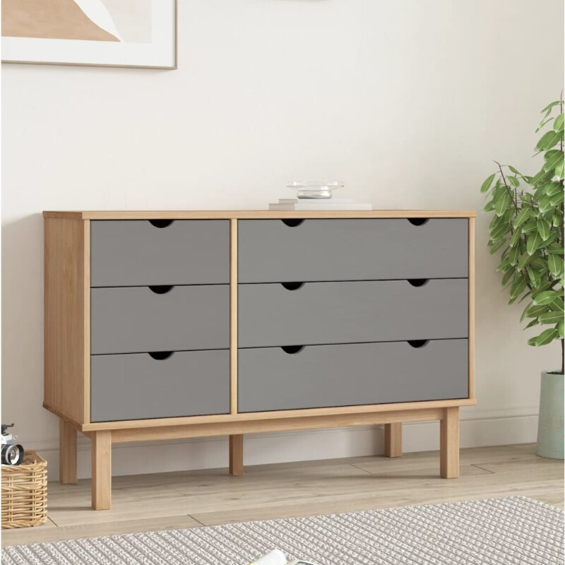 vidaXL Commode OTTA 111x43x73,5 cm pin brun et gris