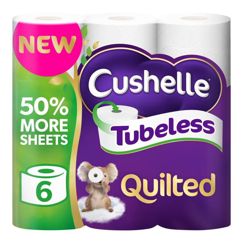 Quilted Tubeless Toilet Roll 6 Rolls 50% More Sheets