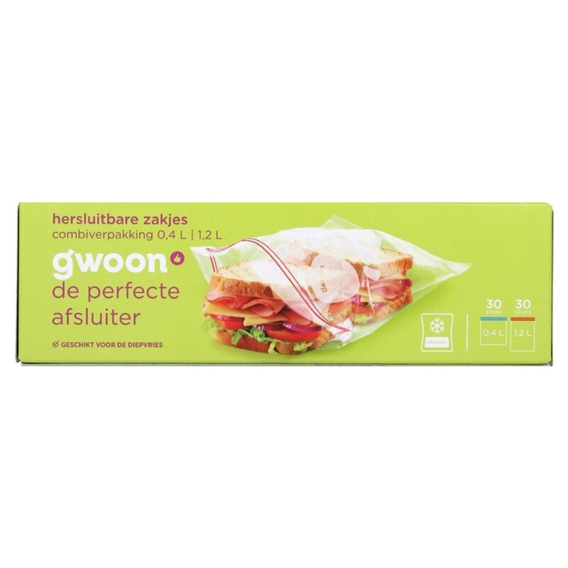 G'woon hersluitbare bewaarpakketten 30 x 0,4 L en 30 x 1,2 L