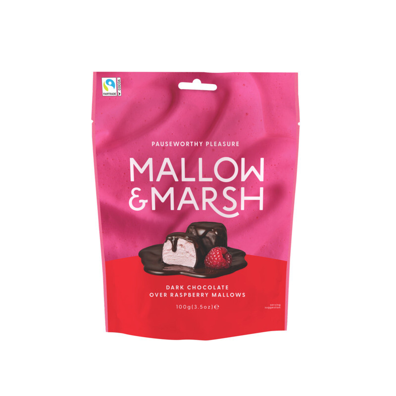 Raspberry Marshmallows Coated in 70% Chocolate 100g