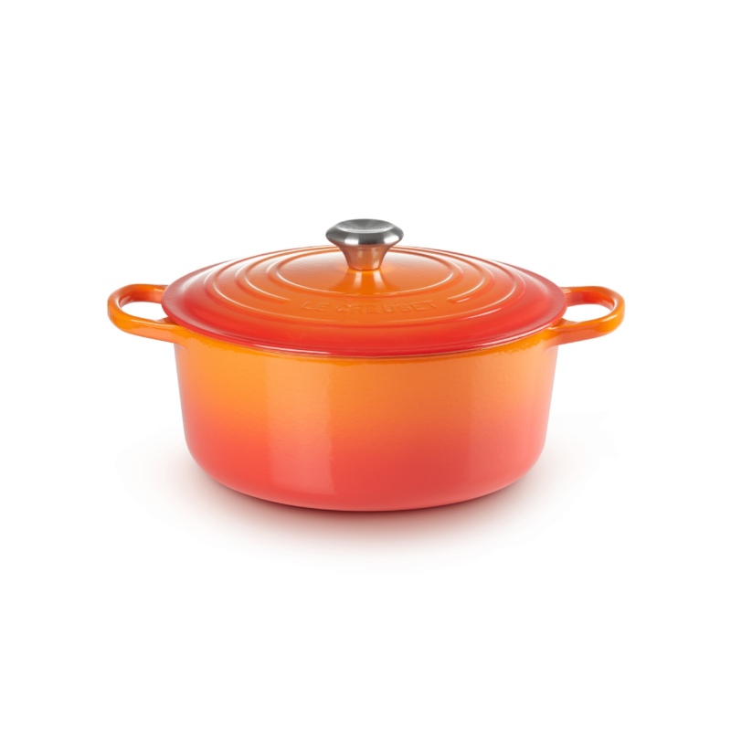Le Creuset Signature Serie Runder Bräter aus Gusseisen mit Deckel - 26cm - 5.3L - Geeignet für alle Herdarten - Orange
