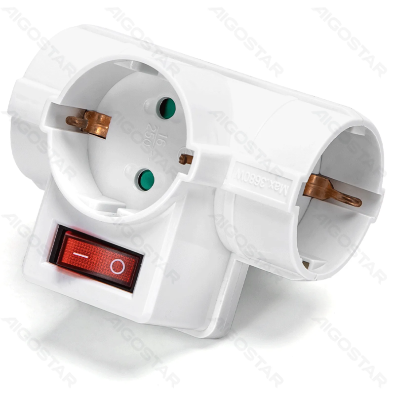 Aigostar German type conversion socket/1 to 3/16A/Column shape/With switch/White