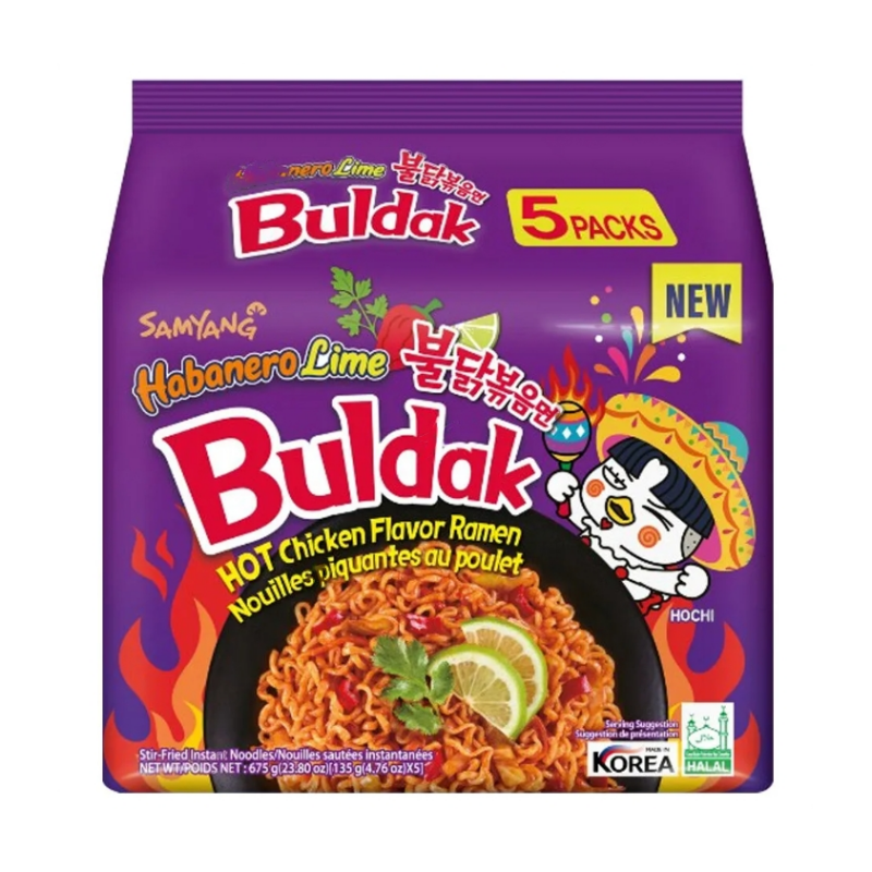 Samyang Sanyang Samyang Buldak noodles kalkoen noedels lime smaak instant noedels 135 g * 5pack