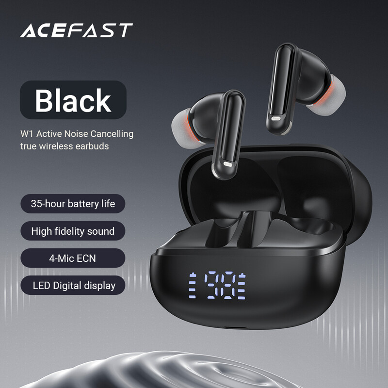 W1 Noise Cancelling Wireless Earbuds - Black