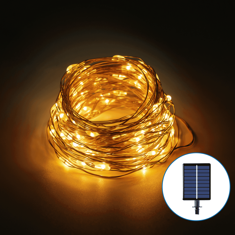 Aigostar Koperdraad Lichtsnoer op Zonne-energie 100 LED 10 m IP65 Warm Wit