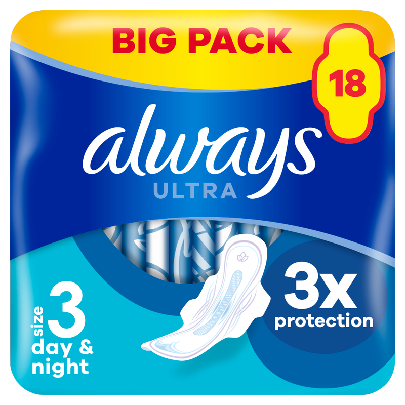 Ultra Day & Night Sanitary Towels Size 3 - 18 Pads
