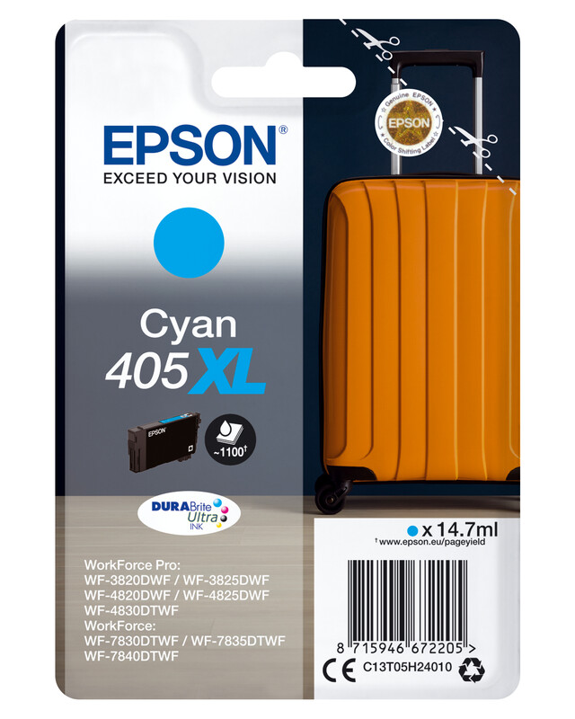 Epson 405XL inktcartridge 1 stuk origineel hoge (XL) capaciteit cyaan