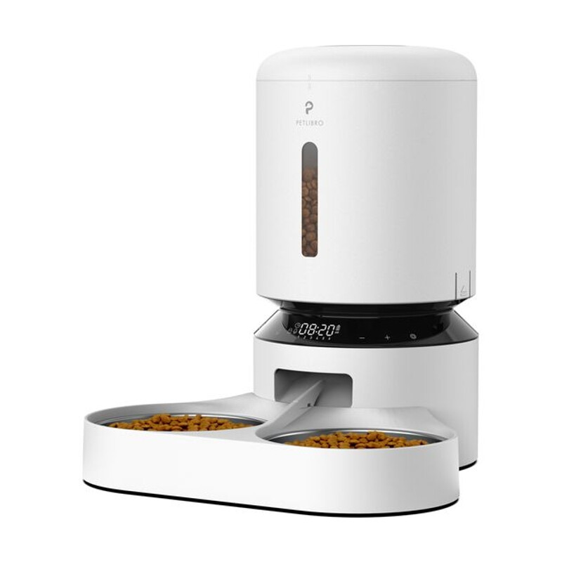 Granary Dual Tray Automatic Feeder - 5L， White， Timed Dry Food Feeder， Touch Controls