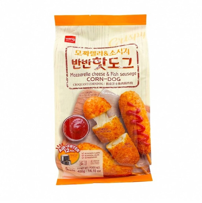 Wang Golden/Brown Korean Original Corn Dogs Crispy Mozzarela & Fish Sausage 5*80G