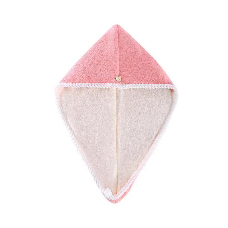 Doppellagiges, verdicktes, superabsorbierendes, schnell trocknendes Haarhandtuch, Duschhaube, Rosa