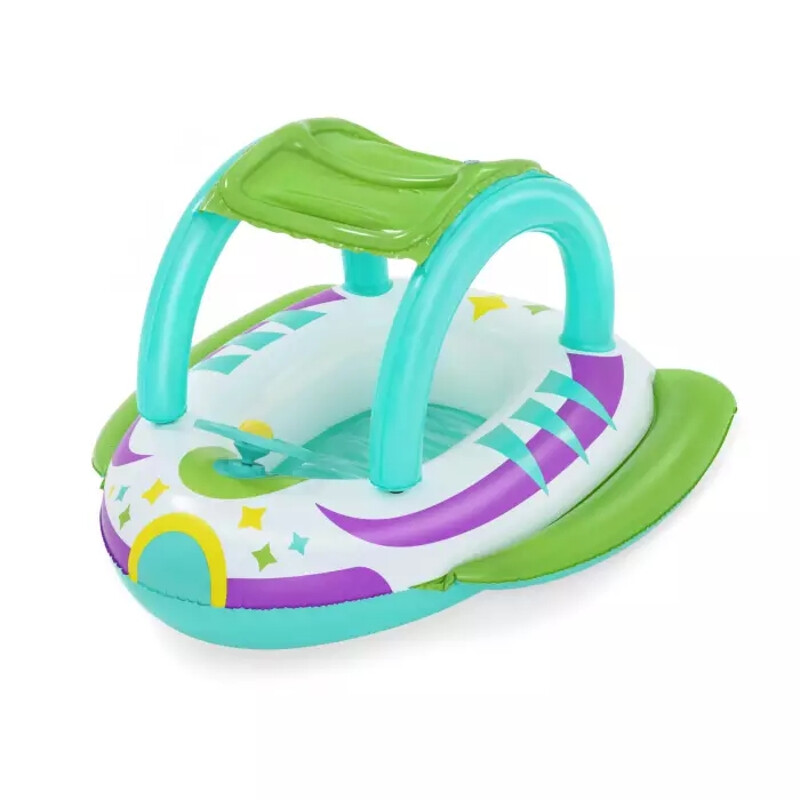 Bestway 34149E – Bateau Gonflable Enfant 107 x 112 cm avec Pare-soleil et Volant