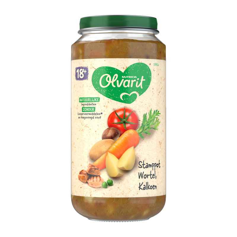 OLVARIT Puree van Aardappel, Wortel en Kalkoen voor Baby's 18+ maanden 250gr