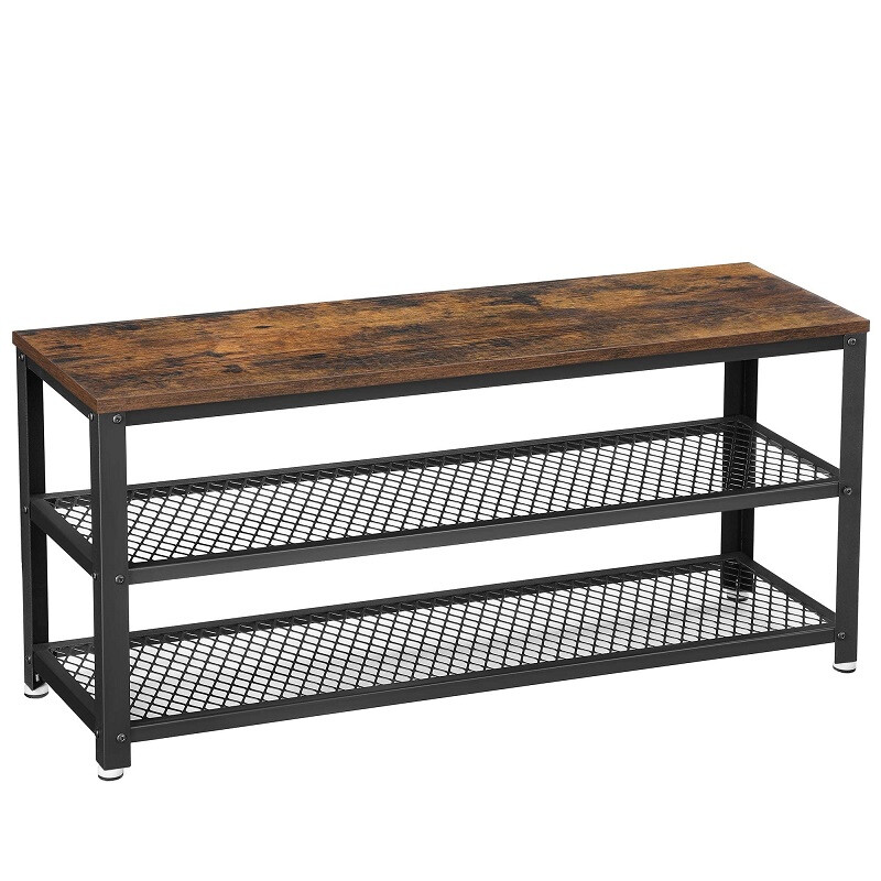 JOYFURNOS schoenenrek met 2 legplanken, schoenenorganizer - 100 x 30 x 45 cm - vintage bruin/zwart