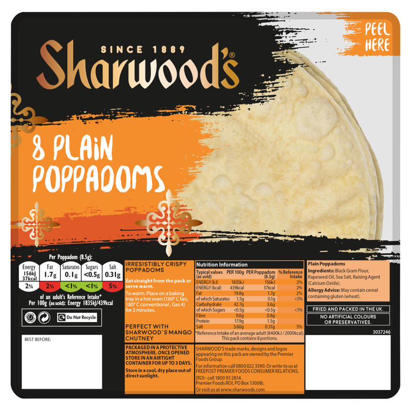 Sharwood's Light/Black Plain Poppodoms 94G