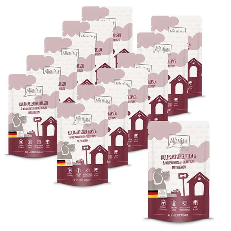 MjAMjAM - Quetschie - Culinair hertenvlees en wild zwijn met fruitige cranberries 12 x 125 g
