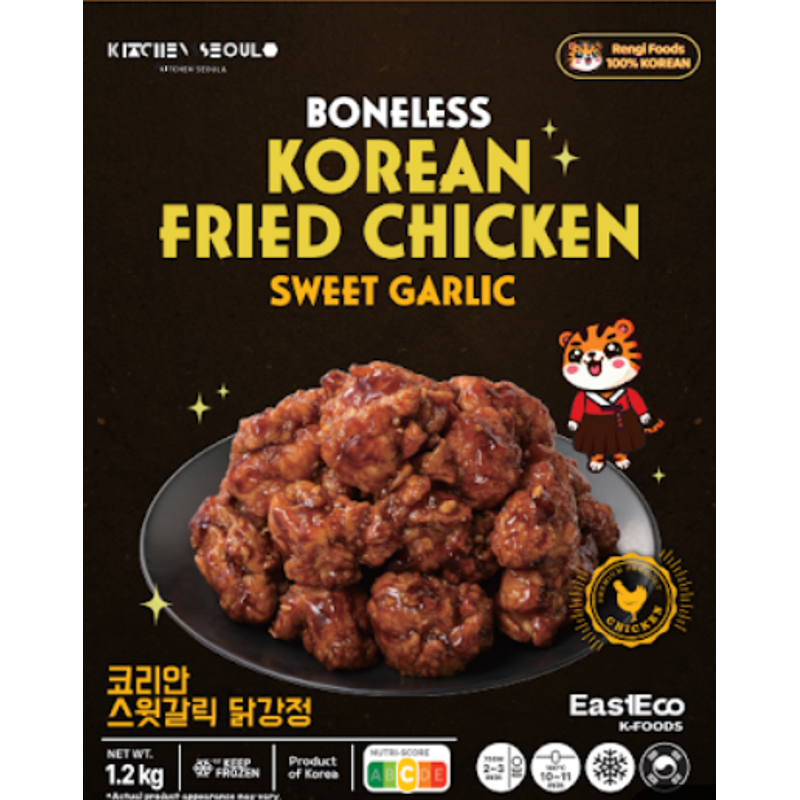 Rengi Koreaanse gefrituurde kip met zoete knoflook, familieverpakking 1,2 kg