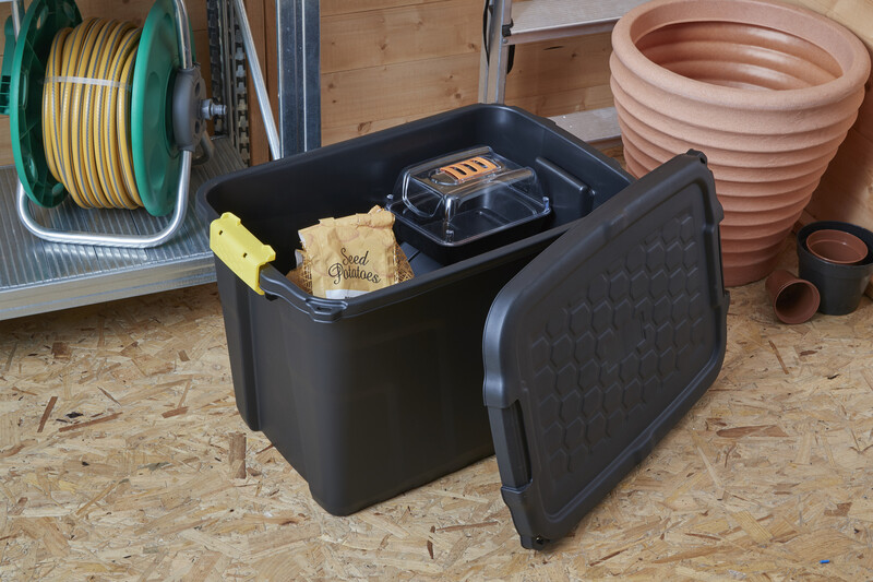 60L Heavy Duty Box with Lid-Black/Yellow