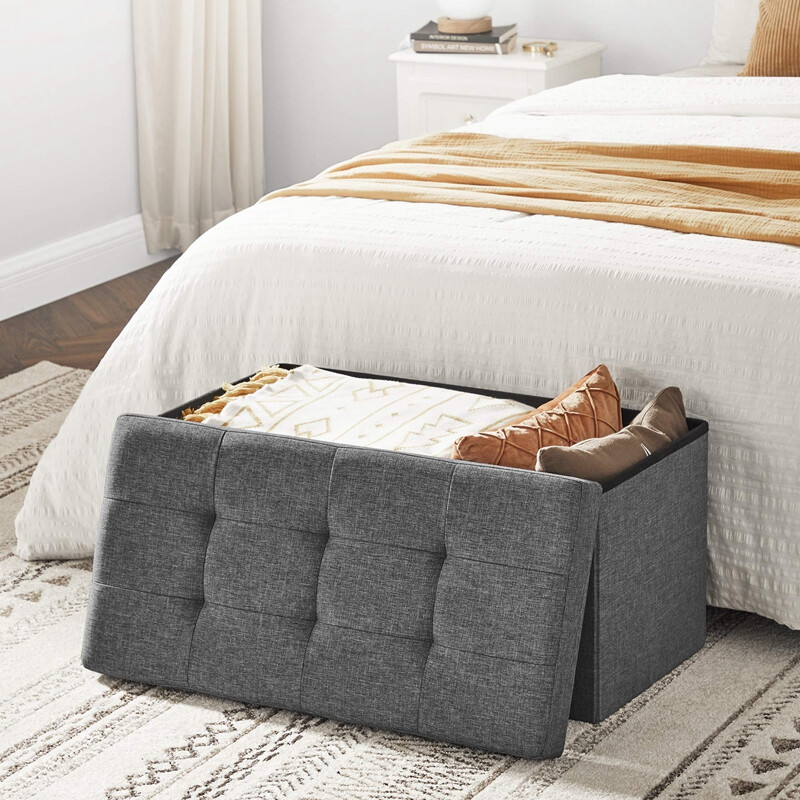 SONGMICS Sofa-Bank mit Aufbewahrungsbox Fußablage, Belastbarkeit 300 kg Kunstleinen - 76 x 38 x 38 cm/80 L