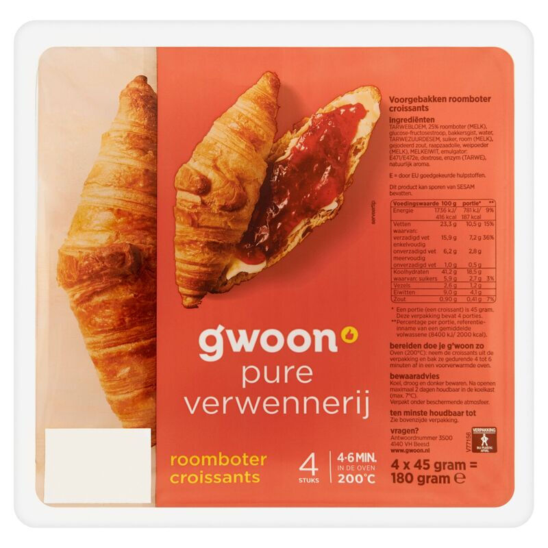 G'woon Boter Croissants - 4 stuks, 180 g