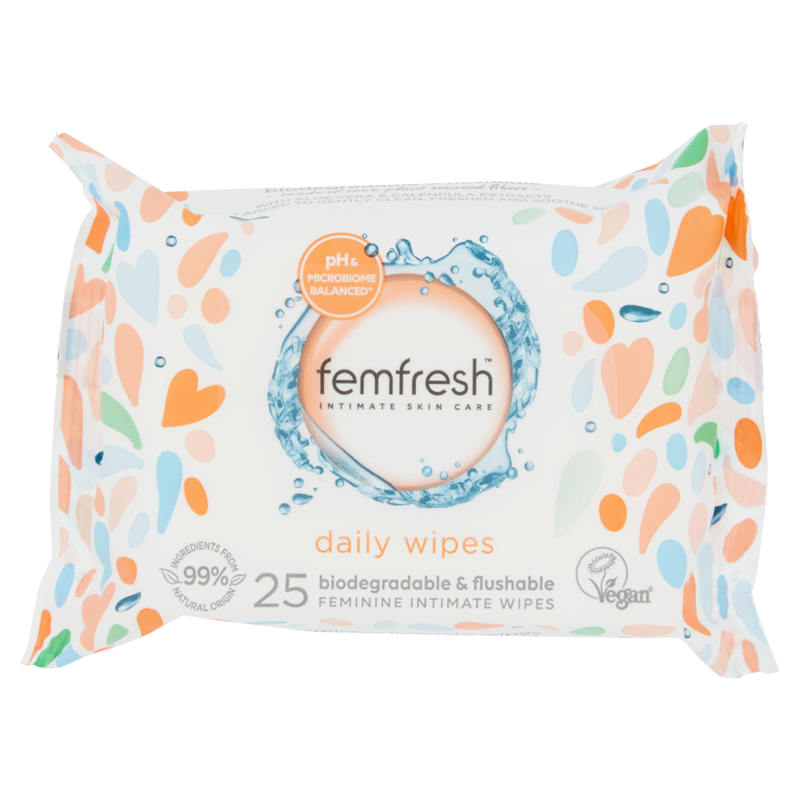 Intimate Skin Care 25 Biodegradable & Flushable Feminine Intimate Wipes 25-pack