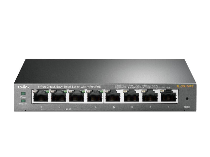 TP-Link TL-SG108PE 8-poorts gigabit easy smart switch met 4 PoE-poorten, zwart