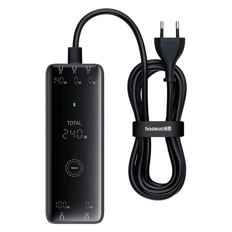 Opladers Baseus GaN Digital 240W 3xUSB-C, 1xUSB, 1xDC zwart