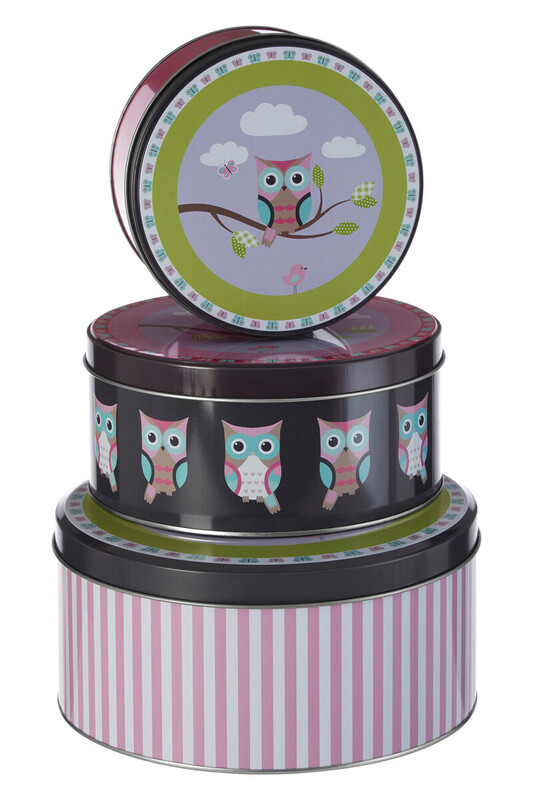 Set of Three Happy Owls Storage Tins