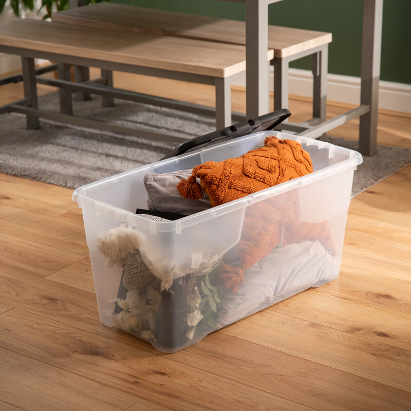 80L Curve Box with Lid-Clear/Black Lid