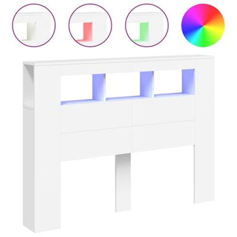 vidaXL Tête de lit avec LED 140x185x1035 cm bois traité blanc