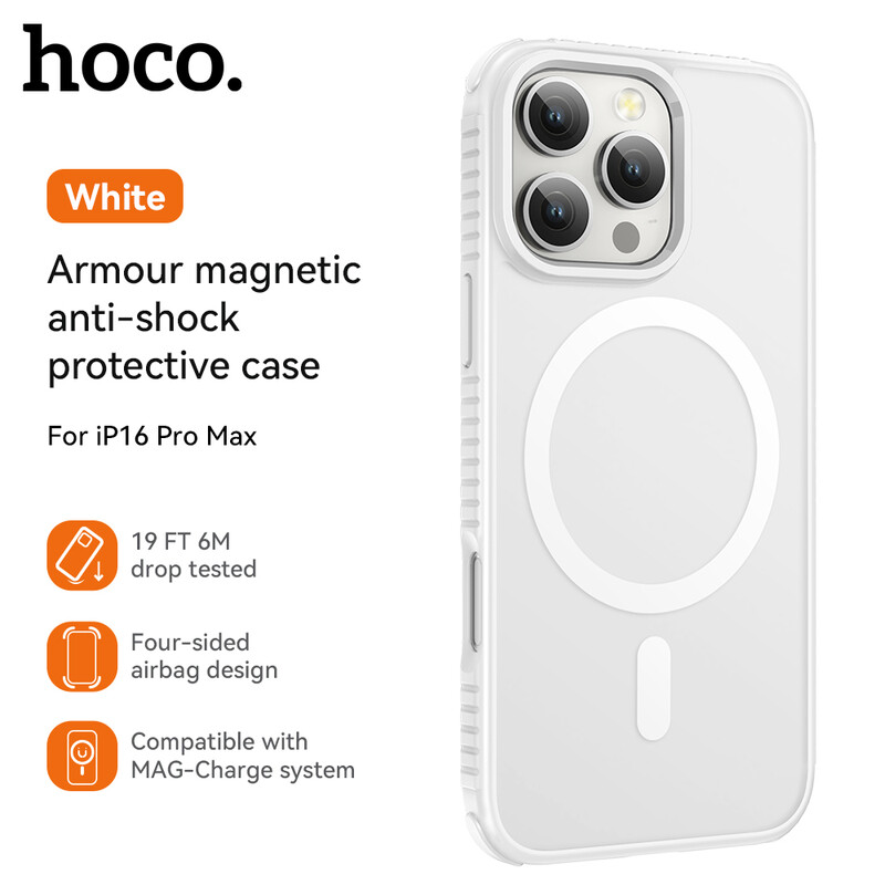 Armour magnetic anti-shock protective case - IPhone 16 Pro Max - White