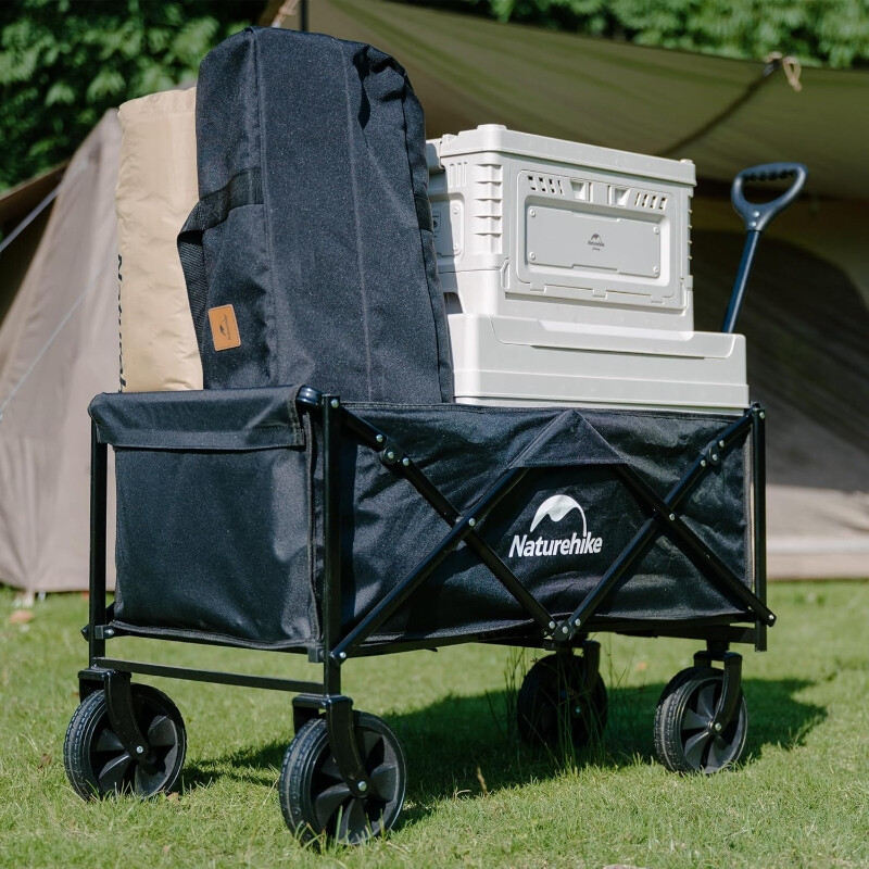 Naturehike HW Opvouwbare Tuinwagen 113 L Grote Capaciteit Verstelbaar Handvat 120 kg Belasting Zwart