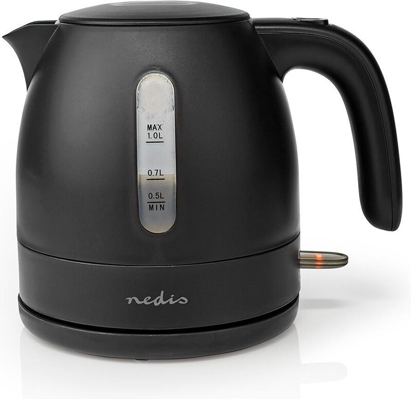 Nedis Waterkoker - 1.0 l - Kunststof - Zwart - 360 graden draaibaar - Verborgen verwarmingselement - Strix-controller - Droogkookbeveiliging
