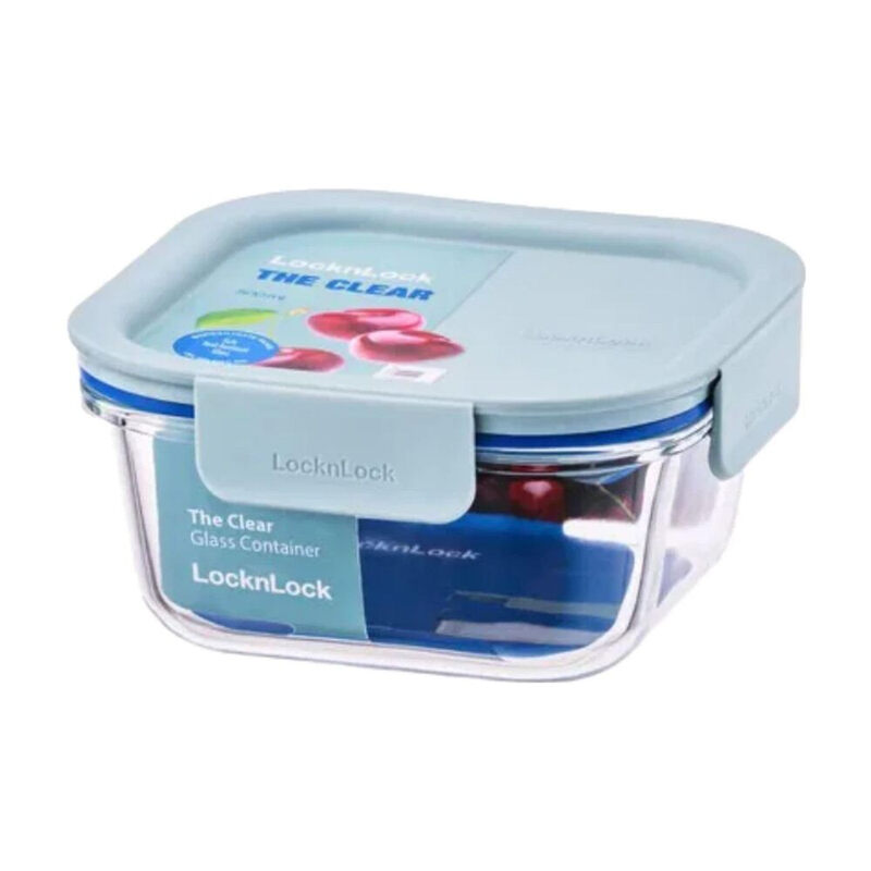 LocknLock Clear quadratischer Glas-Frischhaltedose, 750 ml, transparenter Glasbehälter/minzgrüner Deckel, Glasmaterial/luftdichter und auslaufsicherer Verschluss/transparentes Design/mikrowellengeeignet/spülmaschinenfest