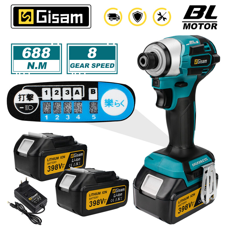 Gisam 688 Nm 1/4'' draadloze boormachine, schroevendraaier, impact driver en boorset voor Makita 18V-accu