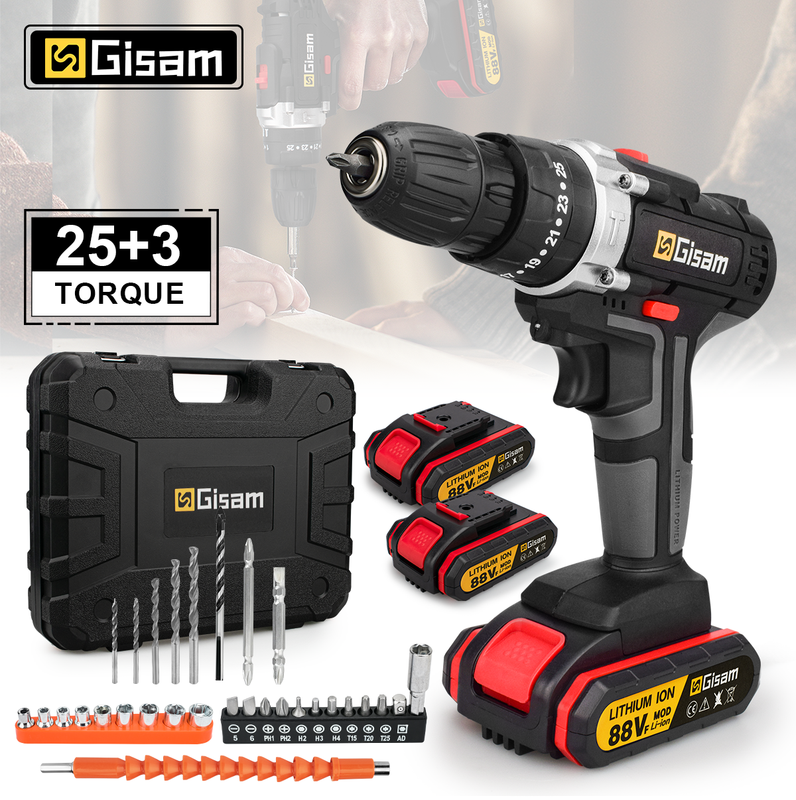 Gisam 21V Cordless Impact Drill Electric Screwdriver Electric Hammer Drill Mini Cordless Hand Drill Lithium-ion Battery Electric Tools