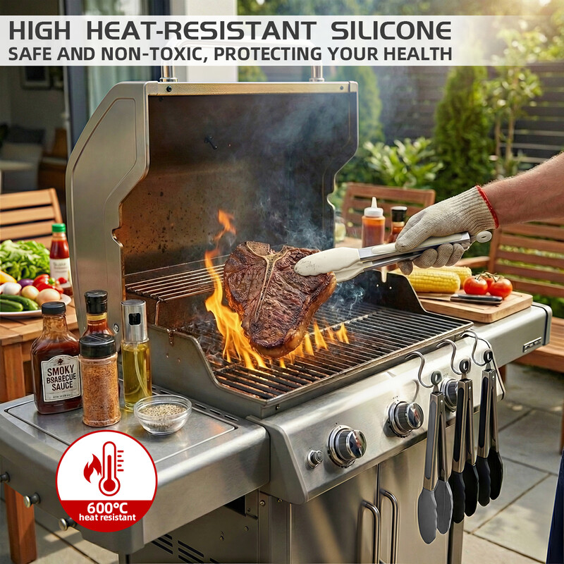 Silicone Kitchen Utensils Set, Non-Toxic Cooking Tools with Solid Handles Set of 4，9 inchs tongs