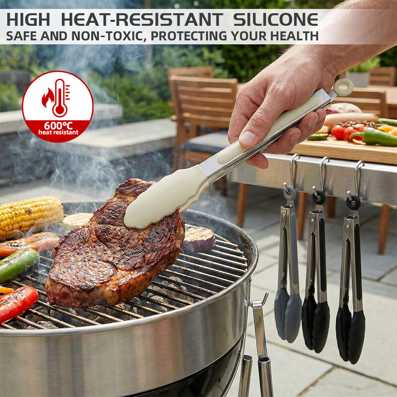 Silicone Kitchen Utensils Set, Non-Toxic Cooking Tools with Solid Handles Set of 4，7 inchs tongs