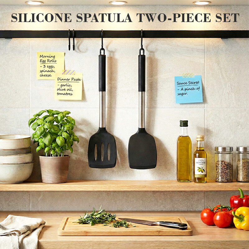 2pk Silicone Kitchen Utensils Set Spatula and Turner, Non-Toxic Cooking Tools with Solid Handles, BPA-Free for Non-Stick Cookware