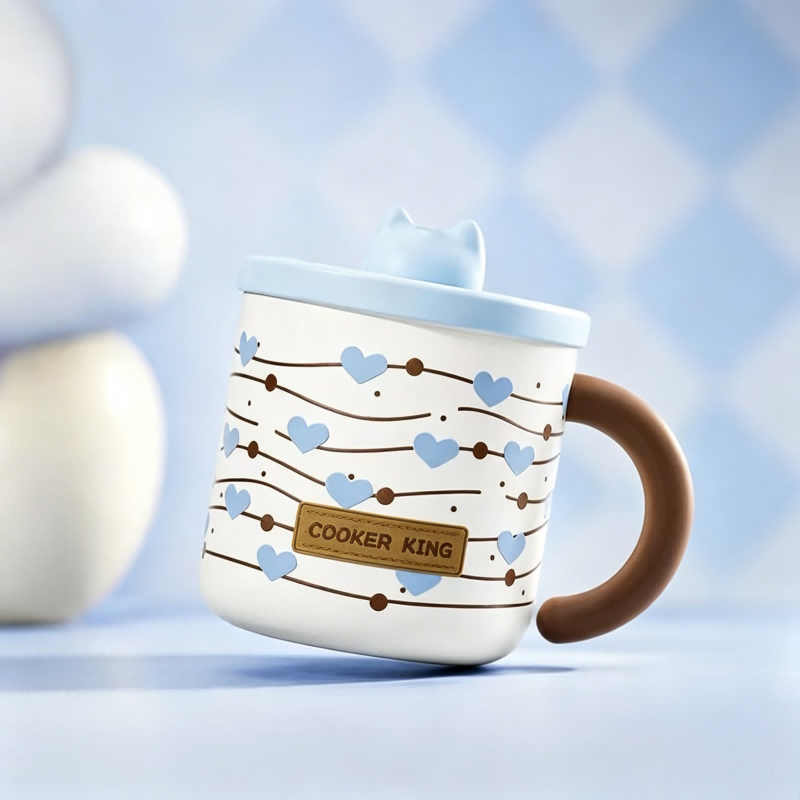 COOKER KING Meow-Begegnung Schreibtisch-Trinkbecher 450 ml – Blauer Planet