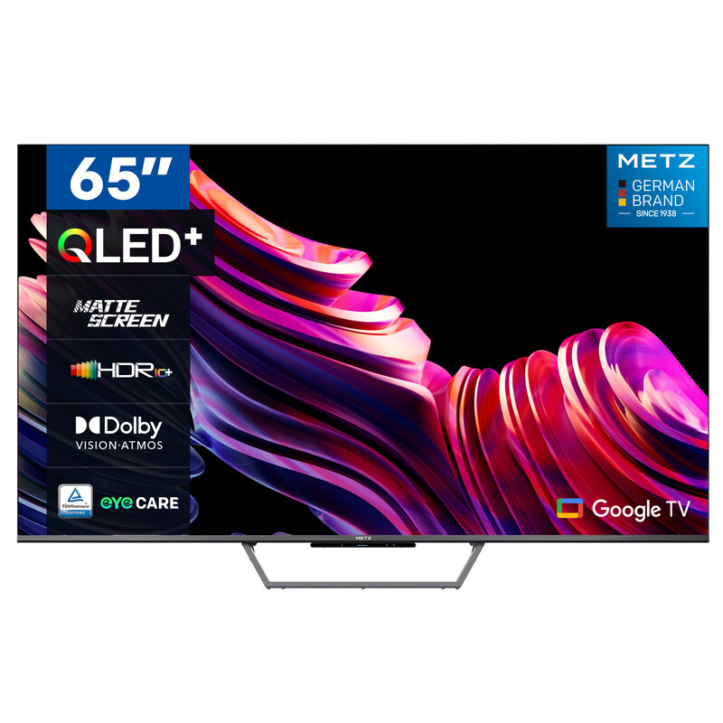 METZ Smart TV, MQD7500Z, 65", QLED, 4K UHD, HDR 10, Google TV, HDMI en USB, Slim, Modern, Zwart