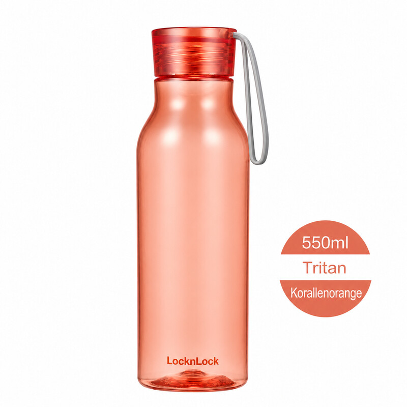 LocknLock Eco Wasserflasche 550 ml – Orange Tritan-Kunststoff BPA-freie Flasche mit Schraubdeckel & Trageband, Auslaufsicher für kalte Getränke