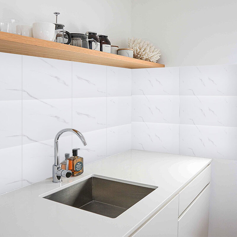 LIVINGANDHOME 10 Stück wasserdichte Marmor-Wandfliesenaufkleber, Weiß, Selbstklebend &ölbeständig