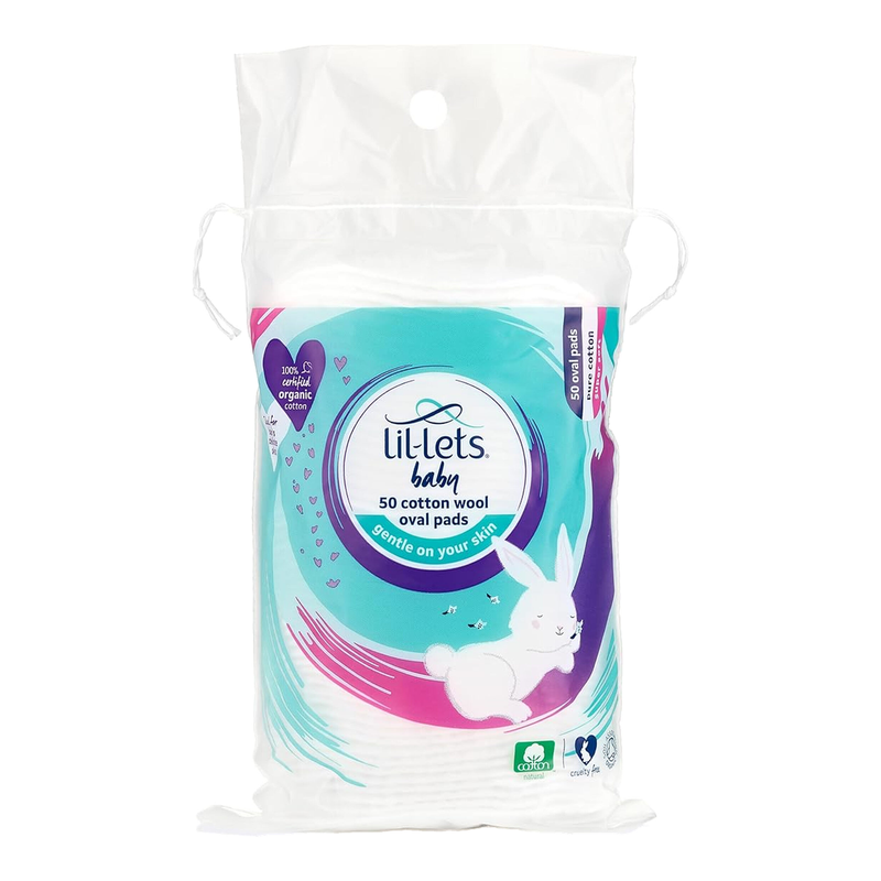Lil-Lets Baby Cotton Wool Oval Pads 50-Pack – Gentle Ultra-Soft Absorbent Pads Ideal for Daily Baby Skincare and Bath Routine