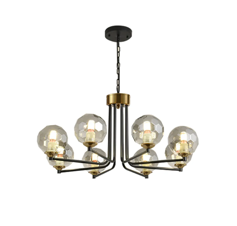 8-Light Sputnik Chandelier in Black & Gold Globe Glass Shade Included