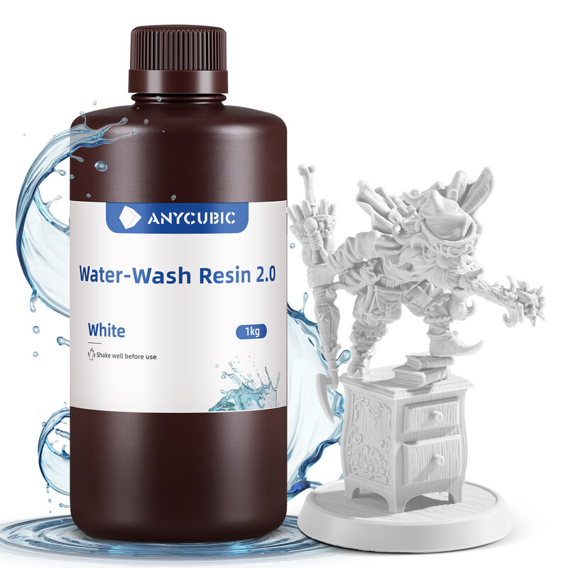 ANYCUBIC met water afwasbare hars 2.0, 405 nm uv-standaardfotopolymeerhars, geurarm, gemakkelijk schoon te maken, voor LCD/DLP/SLA-3D-printers, wit, 1 kg