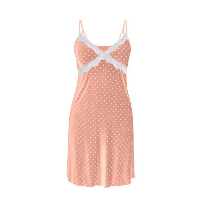 narrow lace v-neck pink polka dot suspender dress XL