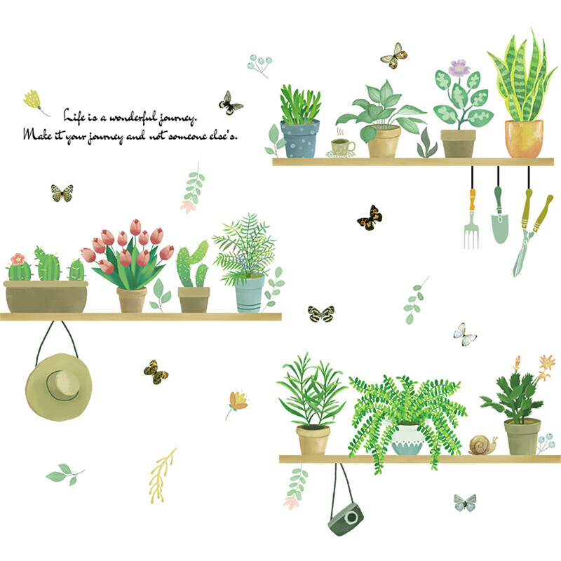 Tropical Vine Plant Potted Stickers with Butterfly & Flower Designs - Ideal for Livin