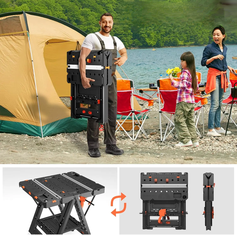 2-In-1 Folding Workbench & Sawhorse, Waterproof Multi-Function Work Table (79x81x63.5