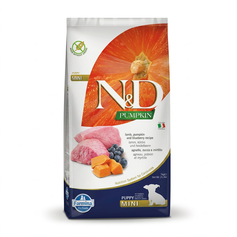 Farmina Mini-Welpenpaket 7 kg, Rezeptur mit Kürbis und Lamm, Rezeptur mit Kürbis und Heidelbeere
